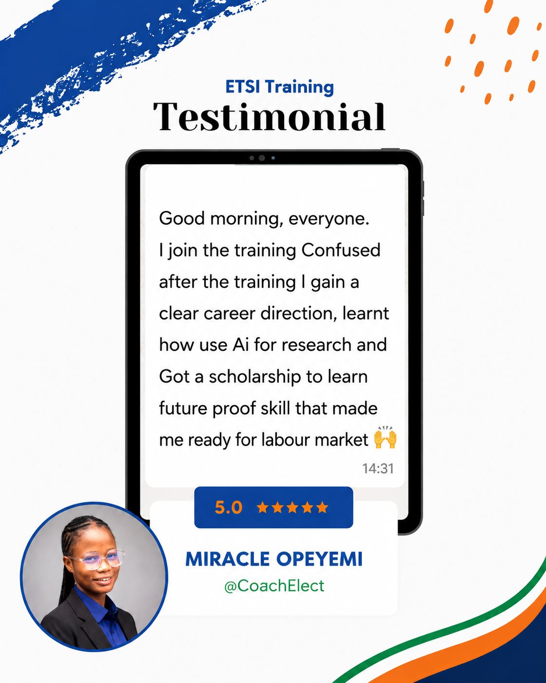 Student testimonial from Miracle Opeyemi