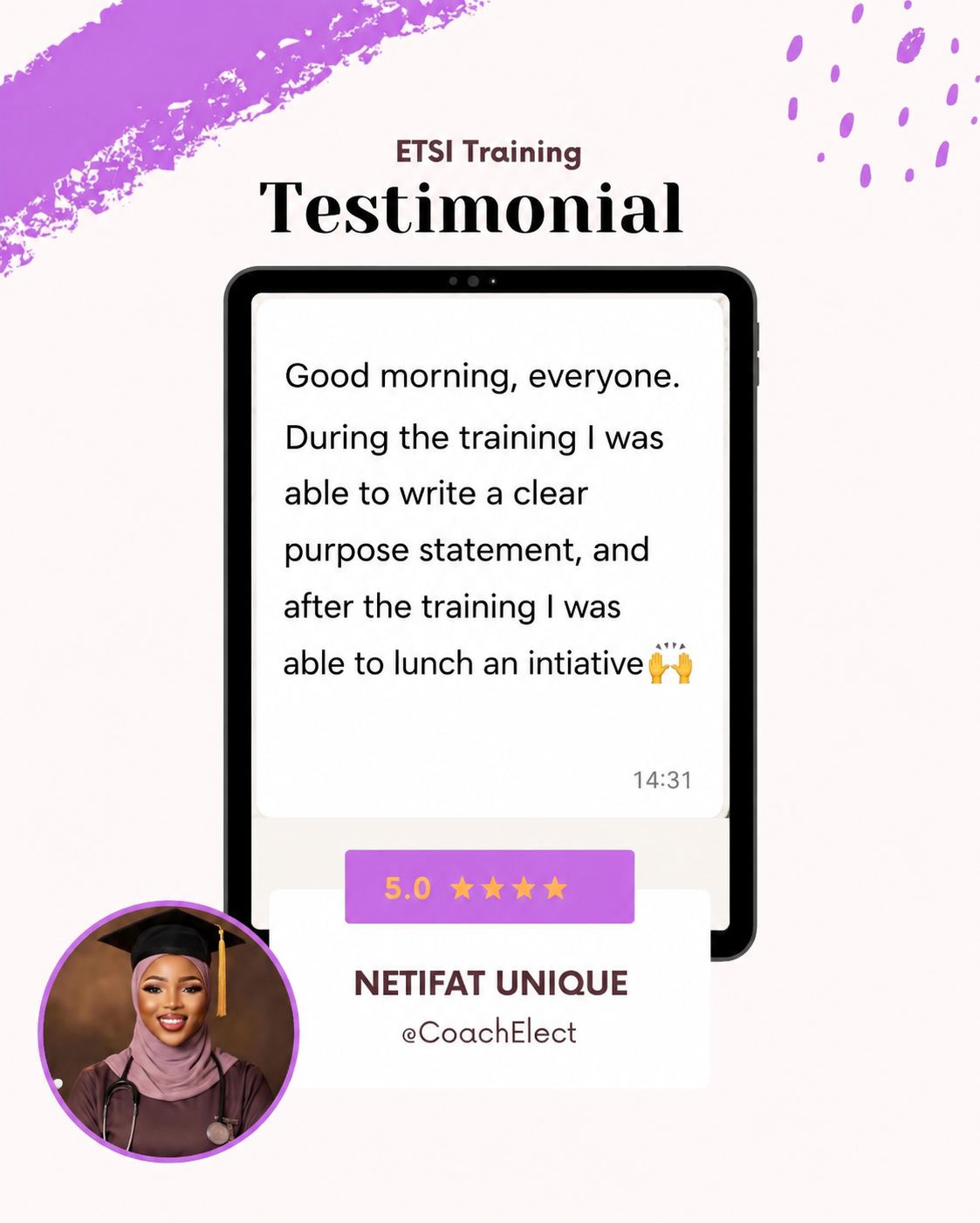 Student testimonial from Netifat Unique